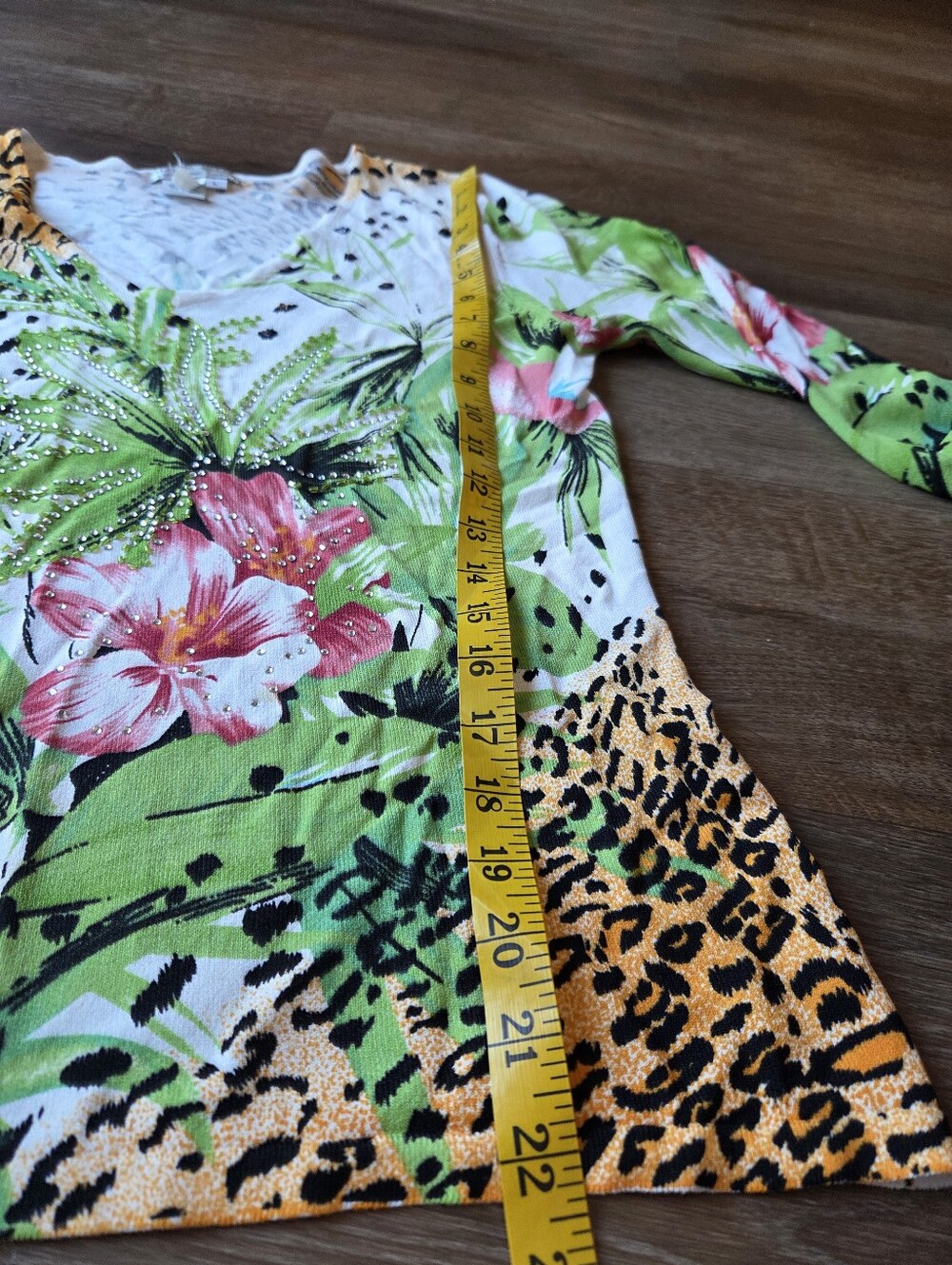 Vintage Alberto Makali Tropical and Animal Leopard Print Rhinestone Blouse Shirt - Picture 8 of 10